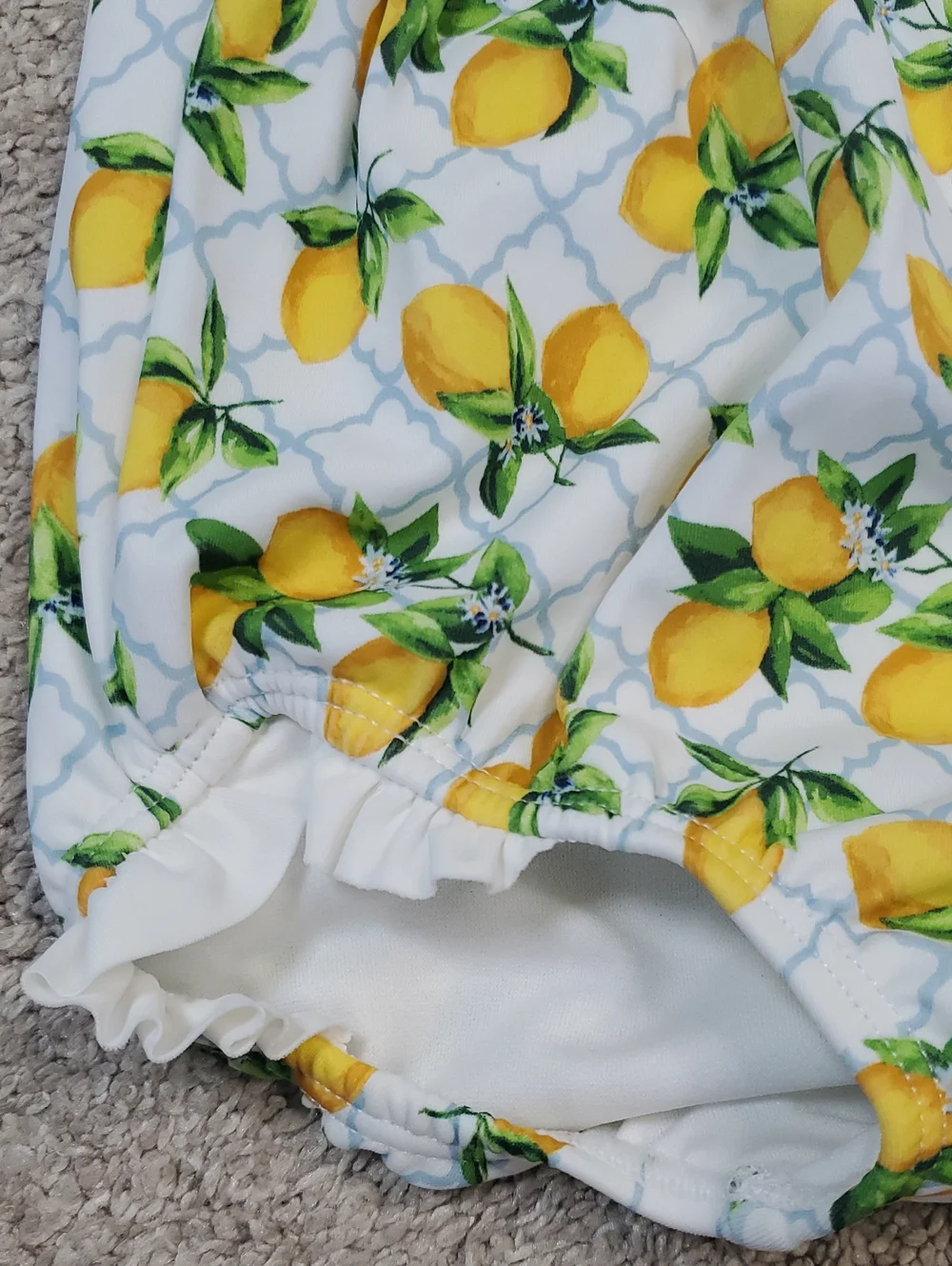Janie and Jack Vibrant Lemon Print Baby Swimsuit With Bow. 0-3 Months